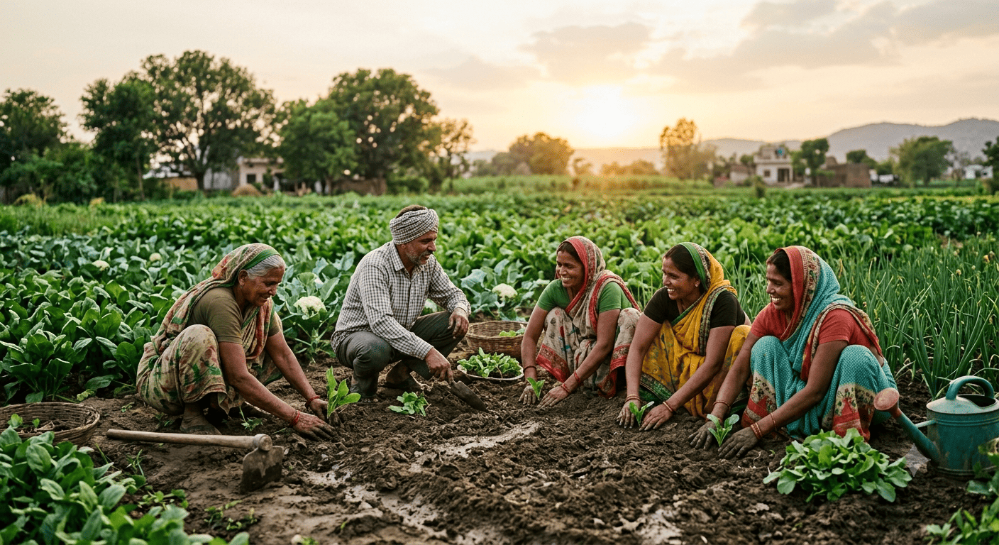 Community farmers tending a shared field